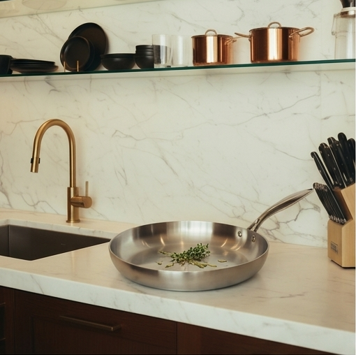Premium Uncoated Stainless Steel Frying Pan