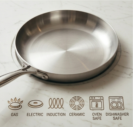 Premium Uncoated Stainless Steel Frying Pan