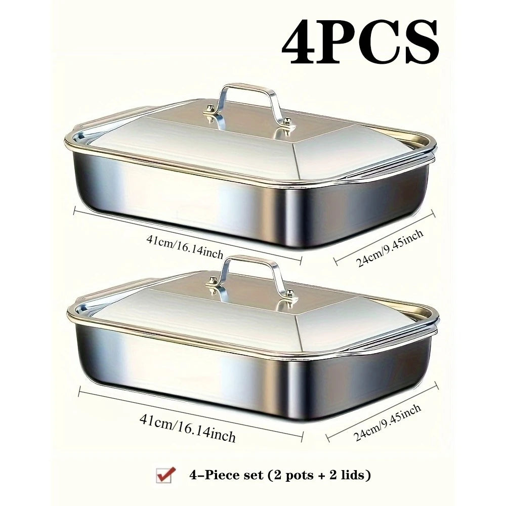 Stainless Steel Baking Pan Set with Lids - 4 Piece
