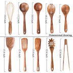 10-Piece Natural Teak Wooden Utensil Set