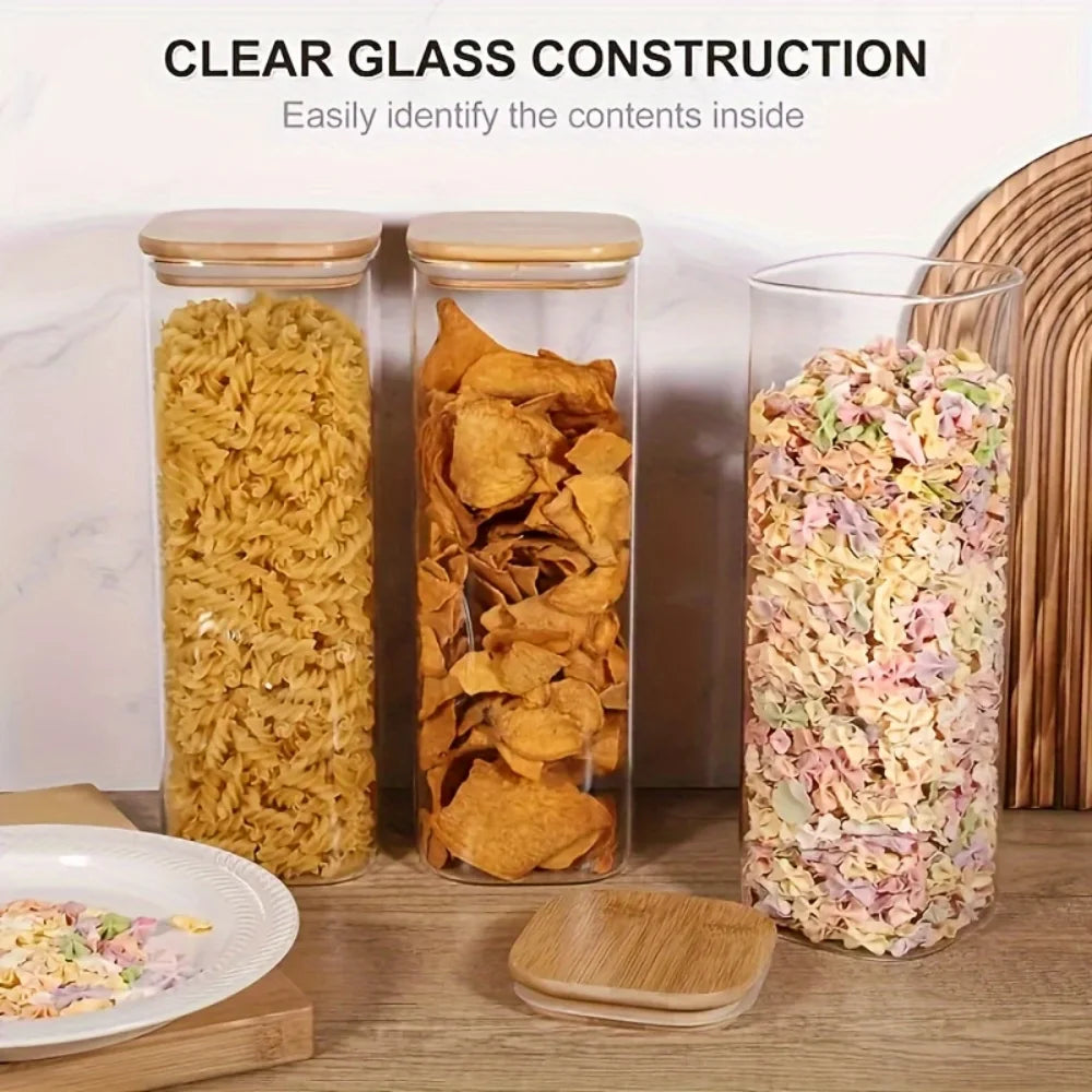 Square Glass Storage Jars 1450ml - Wide Mouth