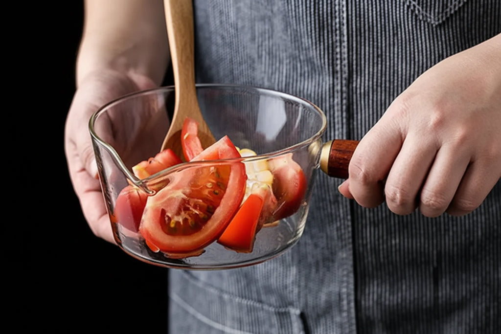 Glass Milk Pot with Wood Handle