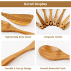 10-Piece Natural Teak Wooden Utensil Set