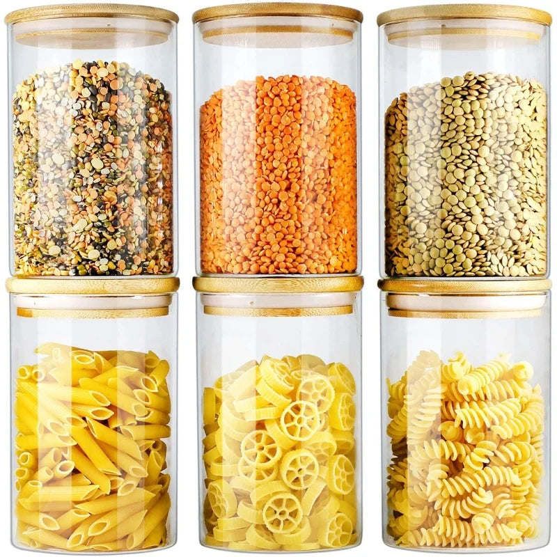 Glass Storage Jars with Bamboo Lids Set