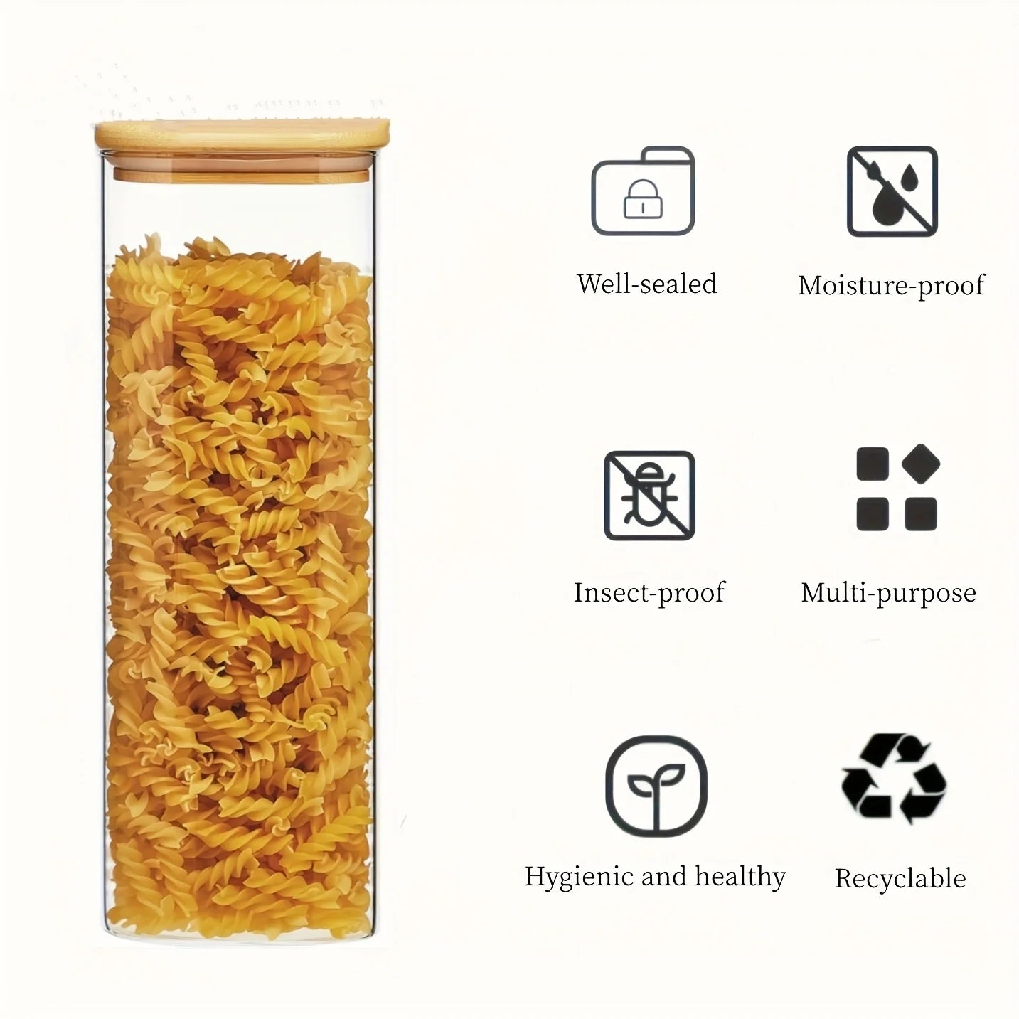 Square Glass Storage Jars 1450ml - Wide Mouth