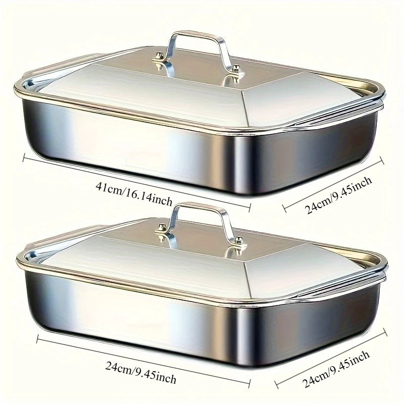 Stainless Steel Baking Pan Set with Lids - 4 Piece