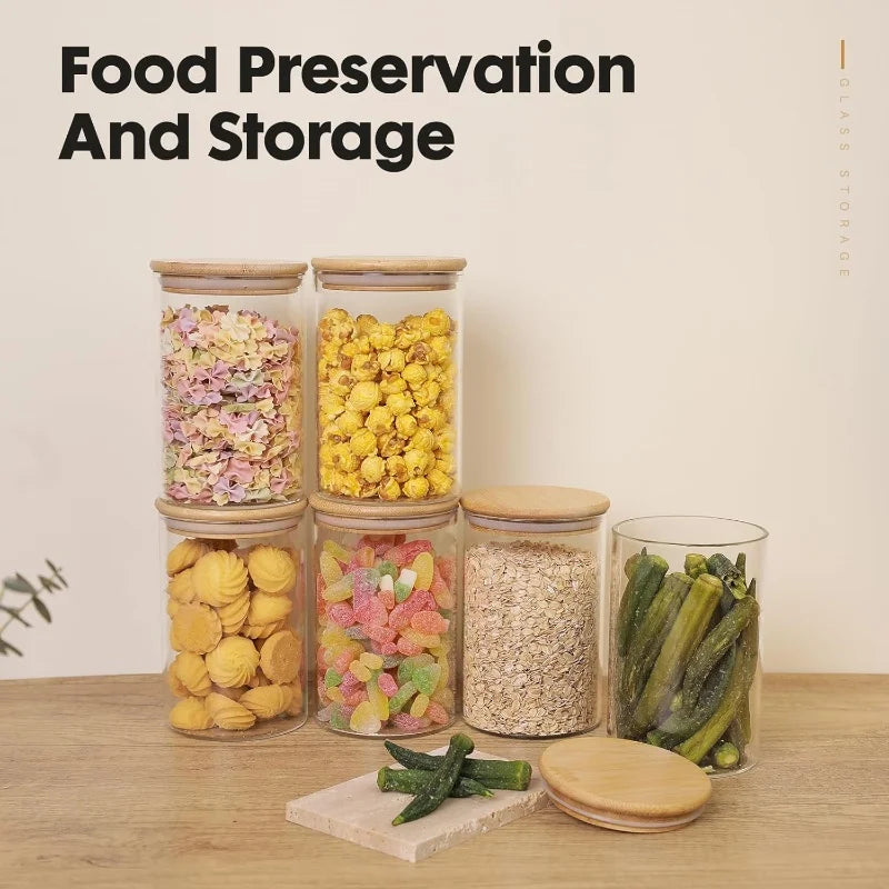 Glass Storage Jars with Bamboo Lids Set