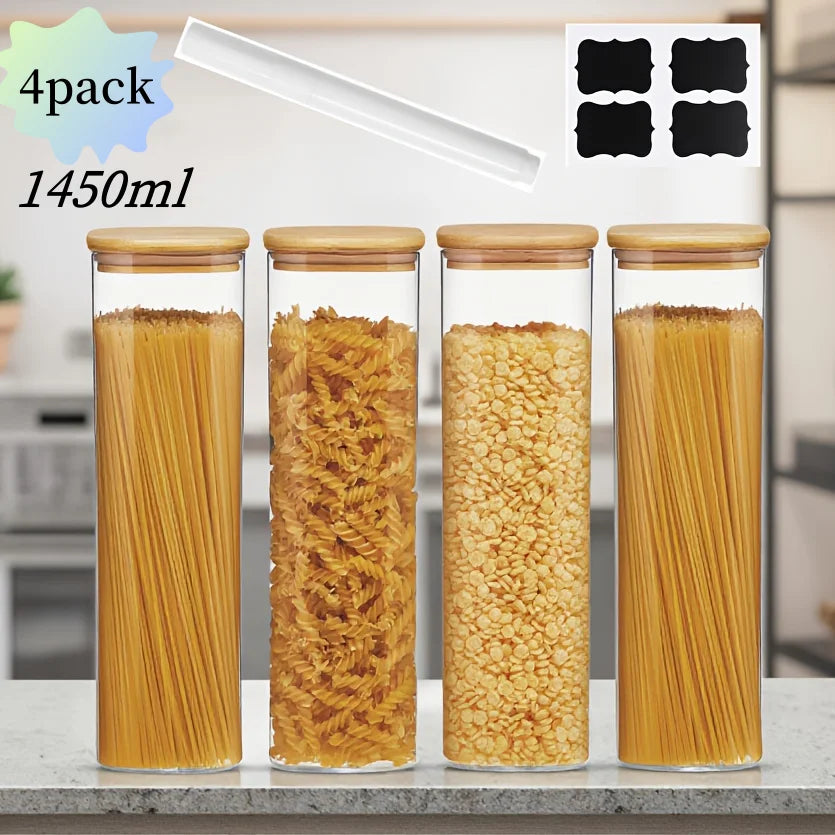 Square Glass Storage Jars 1450ml - Wide Mouth