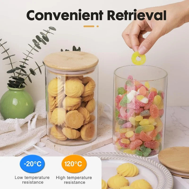 Glass Storage Jars with Bamboo Lids Set