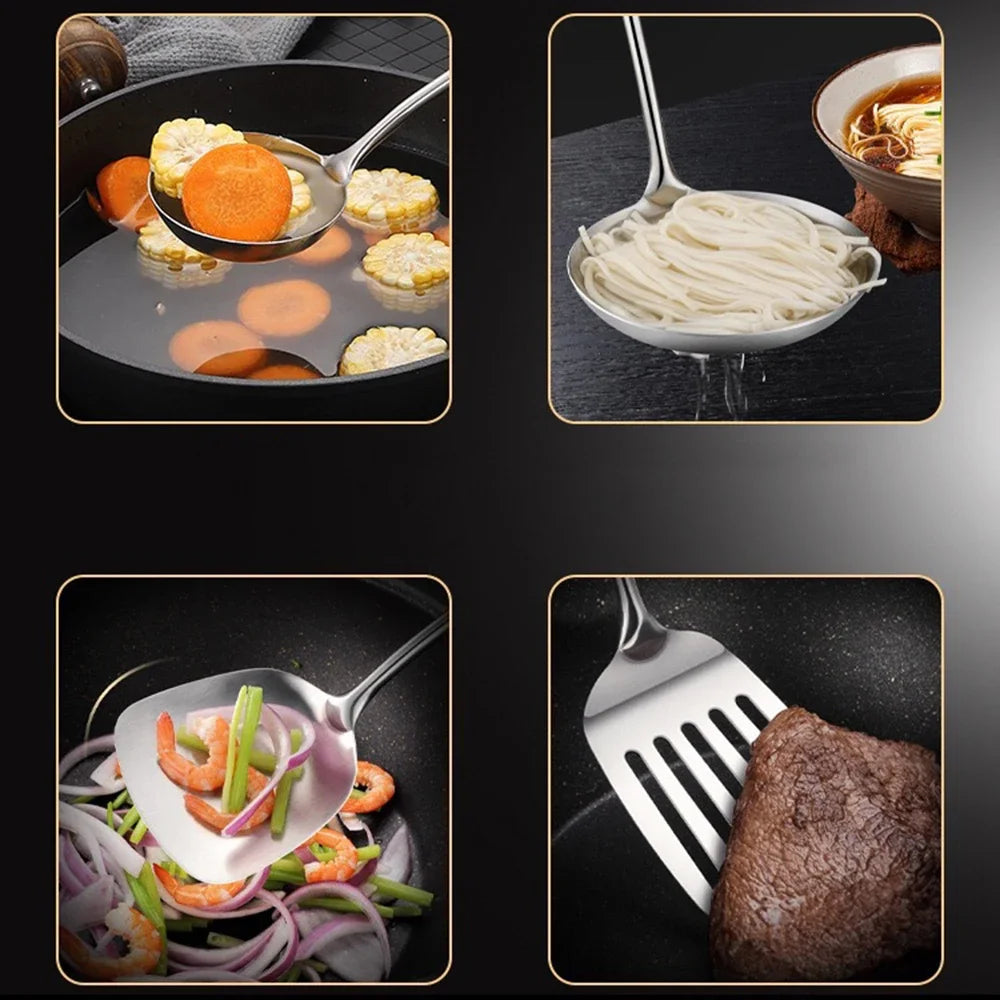 4-Piece Stainless Steel Utensil Set with Wood Handles
