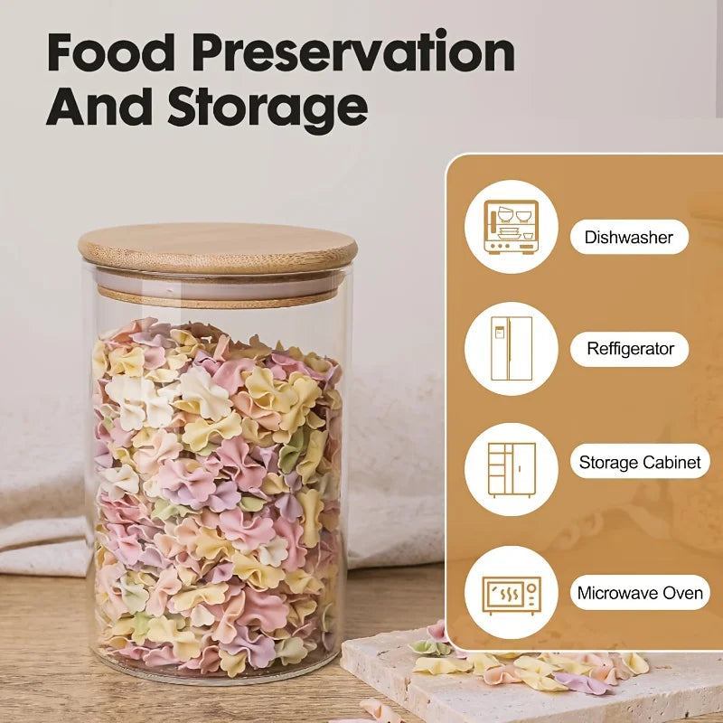 Glass Storage Jars with Bamboo Lids Set