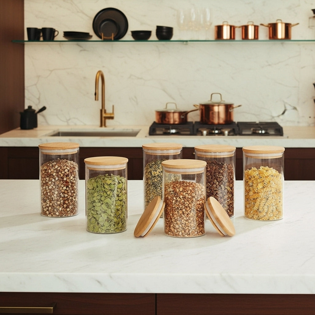 Glass Storage Jars with Bamboo Lids Set
